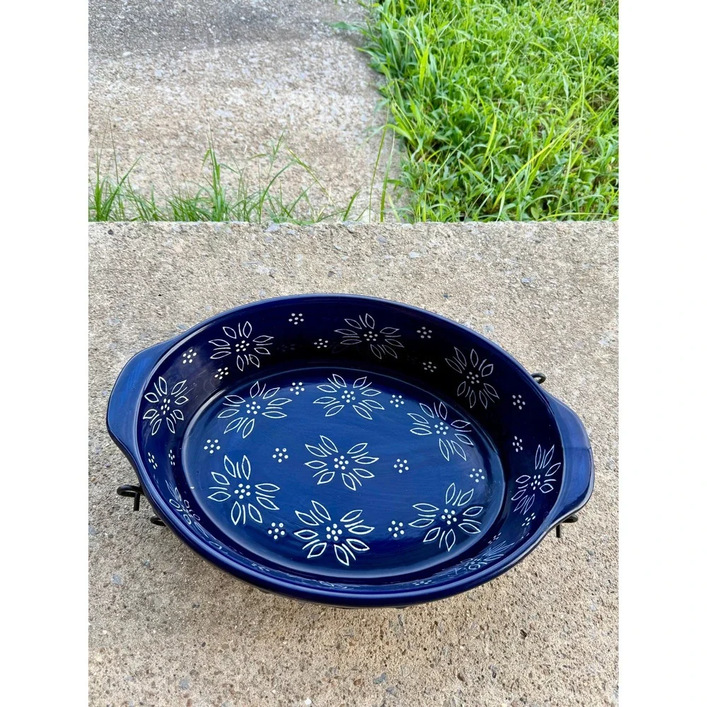 Temp-tations by Tara Old World Cobalt Blue 3QT Oval Baker with Wire Rack